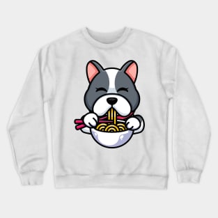 Cute dog eating ramen with chopstick cartoon Crewneck Sweatshirt